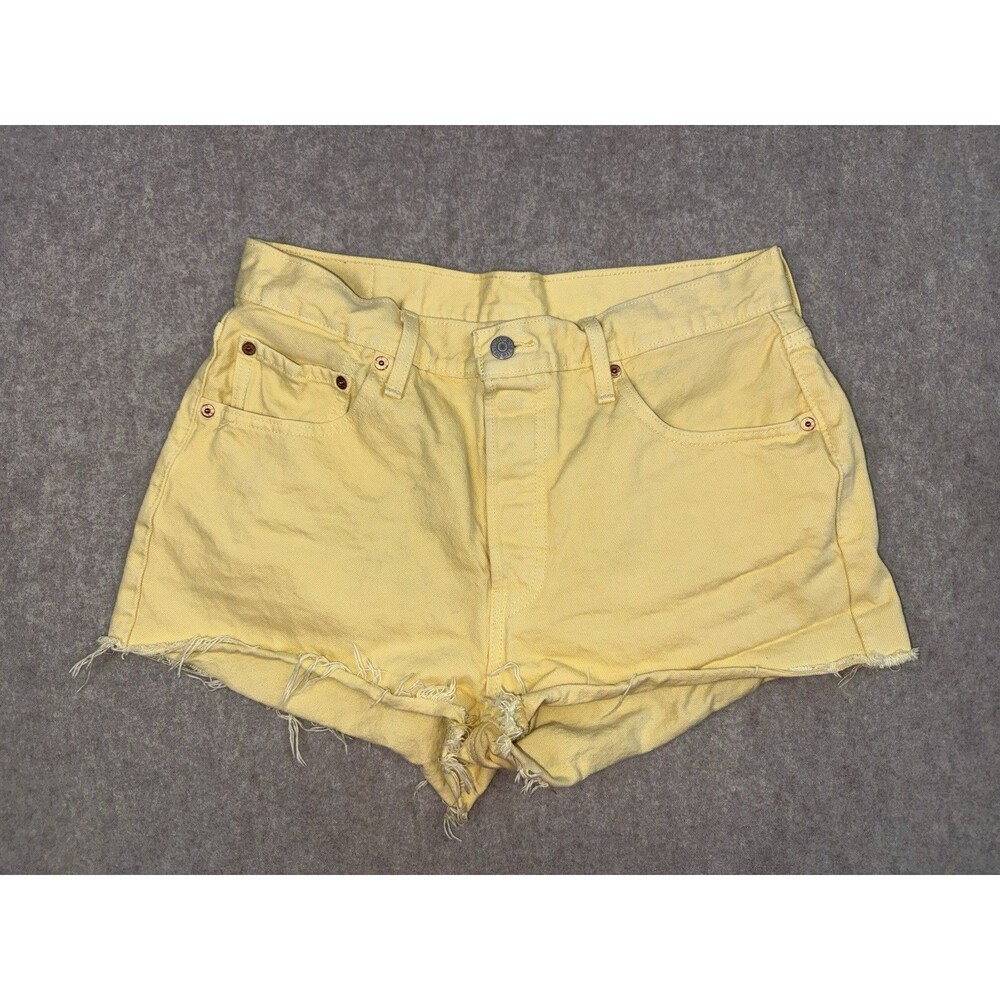 Levi’s 501 Women’s Yellow High Rise Button Fly Cut Off Denim Shorts 31